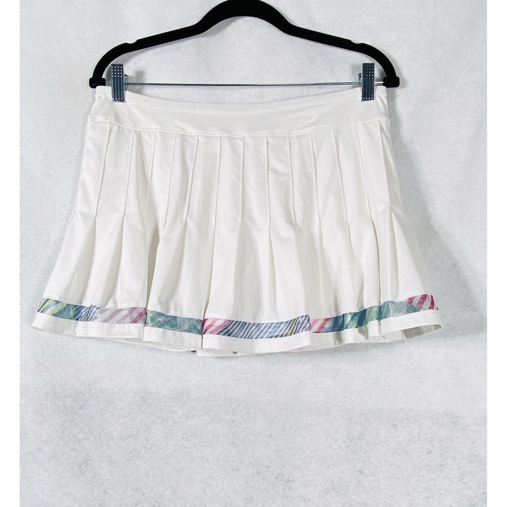 Lucky In Love Skort Women's Large White Blue Skirt Pleated Mesh Trim Athleisure